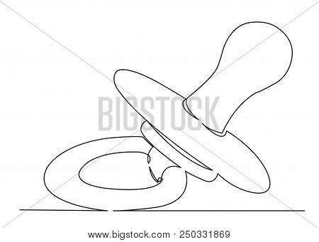 Continuous Single Drawn One Line For Infants Pacifier Hand-drawn Picture Silhouette. Line Art