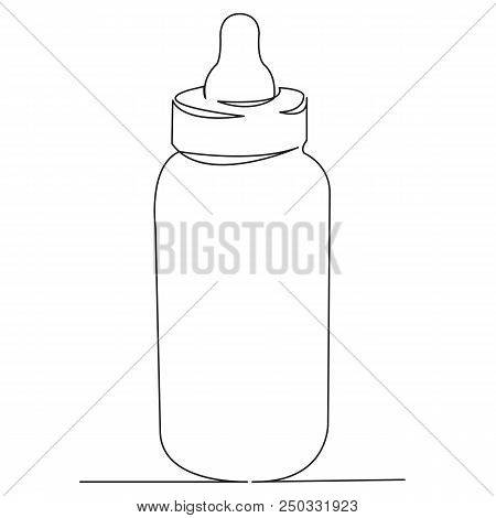 Continuous Single Drawn One Line Bottle For Feeding Babies Painted By Hand Picture Silhouette. Line 
