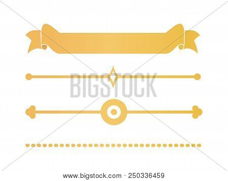 Gold Decor Elements For Certificates And Documents. Shiny Adornments To Emphasise Header Of Paper Is