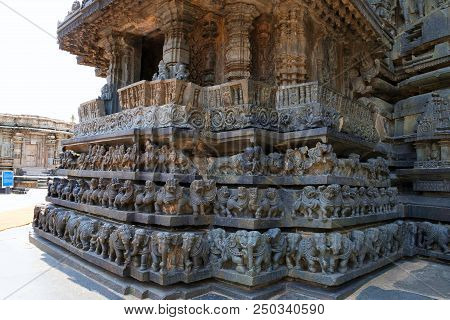Decorative Friezes With Animal Figures, Chennakeshava Temple. Belur, Karnataka, India. South East Vi
