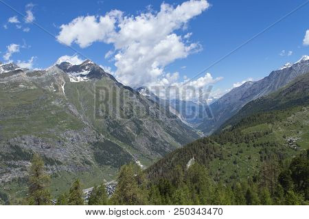 Mountain Landscape, In The Pennine Alps In The Canton Of Valais