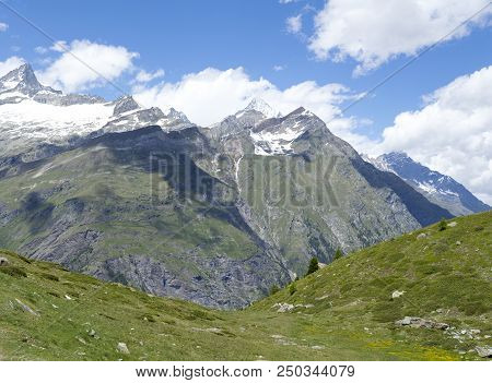 Mountain Landscape, In The Pennine Alps In The Canton Of Valais