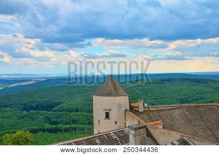 View Of Buchlov Castle Over The White Carpathians, Czech Republic.