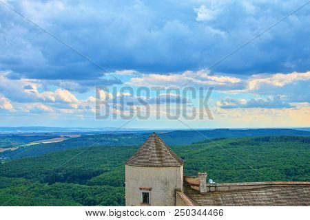 View Of Buchlov Castle Over The White Carpathians, Czech Republic.