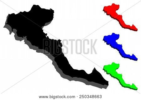 3d Map Of Corfu (kerkyra, Island Of Greece) - Black, Red, Blue And Green - Vector Illustration
