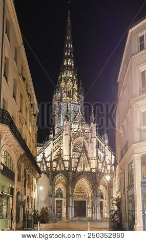 The Church Of Saint-maclou At Night. It Is A Roman Catholic Church In Rouen, France.