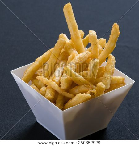Close Up Shot Of Golden French Fries