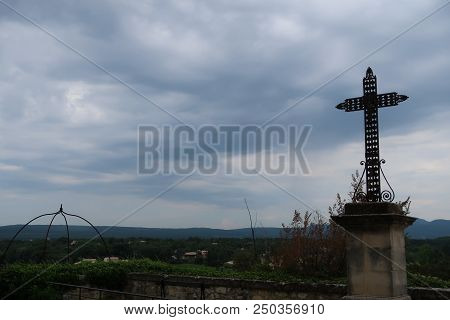 Grignan, France - July 16, 2018: Photography Showing A The Village Of Grignan And Its Surrounding Ar