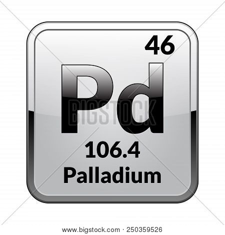 Palladium Symbol.chemical Element Of The Periodic Table On A Glossy White Background In A Silver Fra