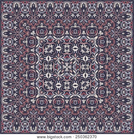 Square Arabic Pattern For The Silk Scarf, Scarf, Printing Factory, Carpet. Abstract Pattern Red And 