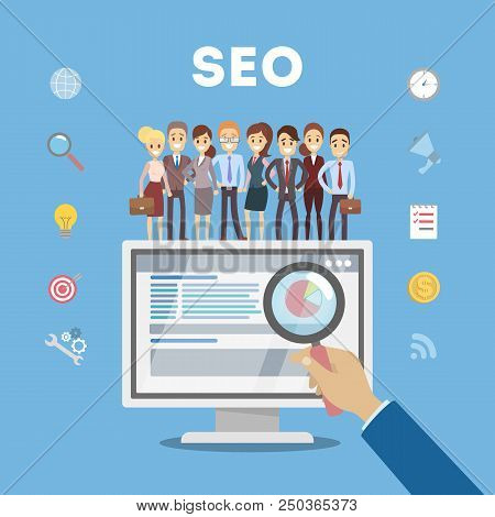 Search Engine Optimization Concept. Doing Market Research And Making Website Analysis To Get Data Fo