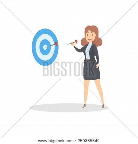 Businesswoman Aiming For A Target In Fron Of Her. Idea Of Goal Achievement Amd Success. Business Gro