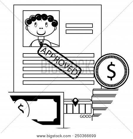 Banking Lending Icon. Credit History Approved And Money. Vector Illustration