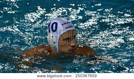 Budapest, Hungary - Jul 25, 2017.  Varga Denes (10) Hungarian Waterpolo Player. Fina Waterpolo World