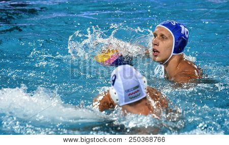 Budapest, Hungary - Jul 25, 2017. Kholod Dmitrii (10) Russian Waterpolo Player. Fina Waterpolo World