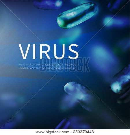 Stock Vector Illustration Horizontal Blue Background With Realistic Viruses Microorganisms Pandemic 