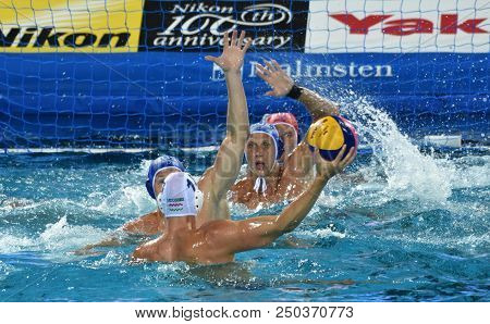 Budapest, Hungary - Jul 25, 2017. Kholod Dmitrii (10) Russian Waterpolo Player. Fina Waterpolo World