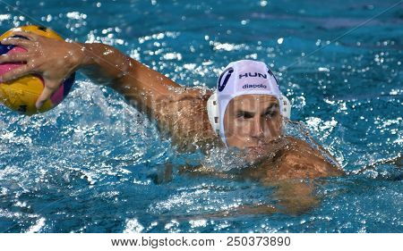 Budapest, Hungary - Jul 25, 2017.  Varga Denes (10) Hungarian Waterpolo Player. Fina Waterpolo World