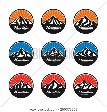 Colorful Mountain Round Logo Design Vector Set
