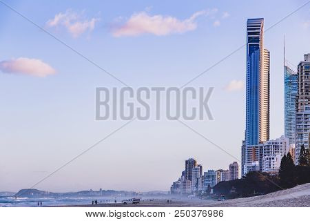 Gold Coast, Australia - January 7th, 2015: View Of Main Beach In Gold Coast, The Area Features Golde