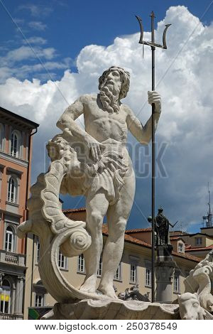 The Fountain Of Neptune At Borsa Square In Trieste,italy