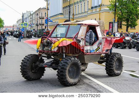 Saint Petersburg, Russia - May 25, 2013: Red Handmade Off-road Vehicle Takes Part In The Annual Lado