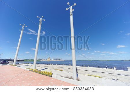 Nizhny Novgorod, Russia. - June 15.2018. The Newly Built Nizhnevolzhskaya Embankment On The Banks Of