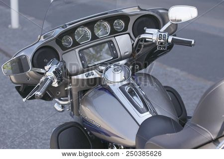 Copenhagen, Denmark - July 21, 2018: Harley Davidson Screamin Eagle Motorcycle.