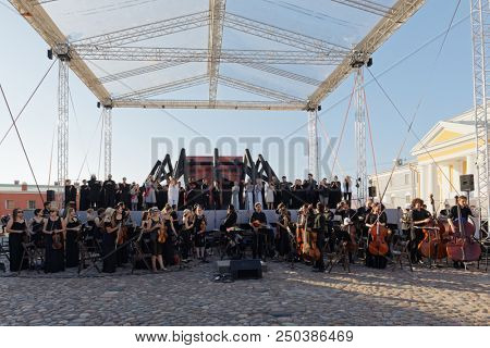 ST. PETERSBURG, RUSSIA - JULY 15, 2018: Actors perform the opera Macbeth of G. Verdi outdoors during the festival All Together Opera. It was 2nd of 4 performances