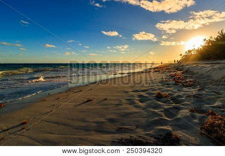 Beautiful Sunset On The Most Famous And Luxurious Beach In Bermuda, Horseshoe Bay.