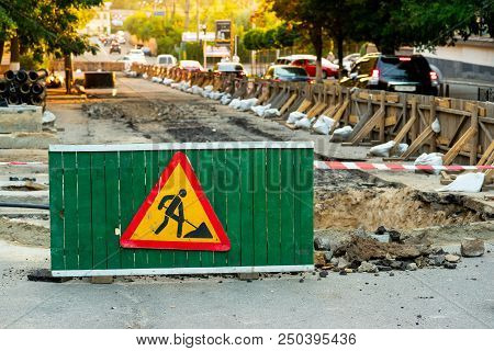 Work In Progress. Direction Sign Arrow, Road Signs. Men At Work. Some Sign Signs For Work In Progres