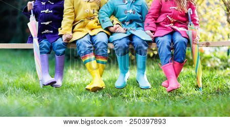 Kids In Rain Boots. Foot Wear For Children.