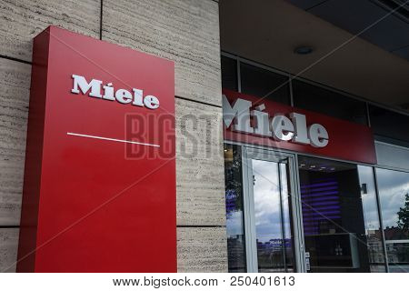 Belgrade, Serbia - July 9, 2018: Logo Of Miele On Their Main Shop In Belgrade. Miele Is A German Man