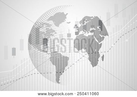Global World Map Of Digital Currency With Candle Stick Graph Chart Of Stock Market Investment Tradin