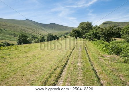Stunning Colorful Summer Landscape Of Brecon Beacons National Park Looking Down Valley