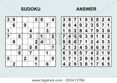 Vector Sudoku With Answer 119. Puzzle Game With Numbers.