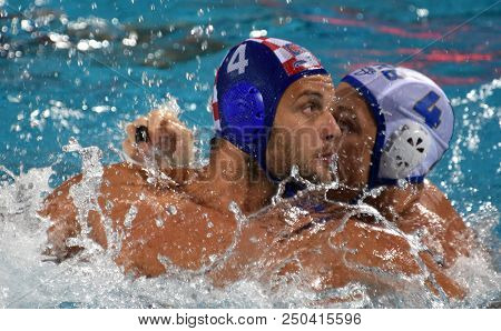 Budapest, Hungary - Jul 27, 2017. Randelovic Sava (srb, Cap 4) Fights Against Loncar Luka (cro, Cap 