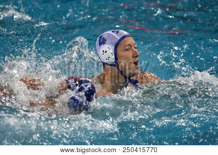 Budapest, Hungary - Jul 27, 2017. Randelovic Sava (srb, Cap 4) Fights Against Loncar Luka (cro, Cap 