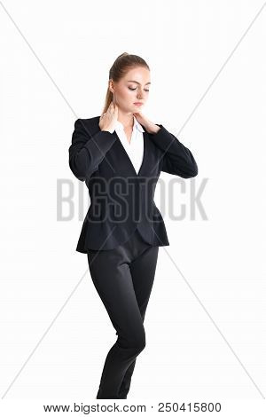 Business Concept. Young Business People Feel Tired In Their Work. Young Businesswoman Suffering From