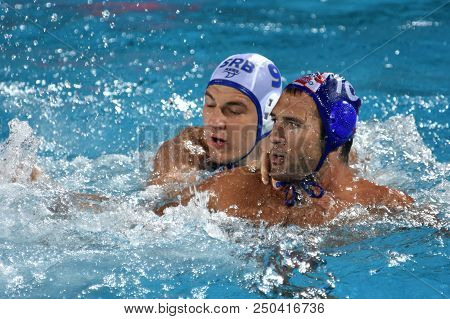 Budapest, Hungary - Jul 27, 2017. Krapic Ivan (cro, Cap 10) Fights Against Jaksic Nikola (srb, Cap 9