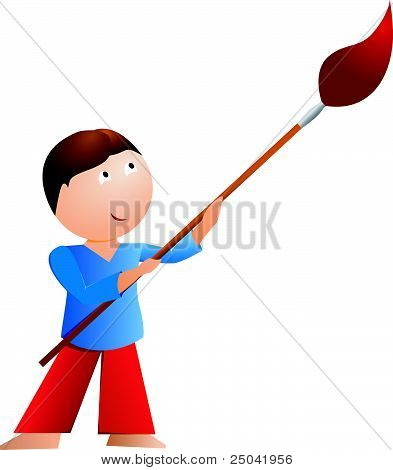 大画笔的小男孩