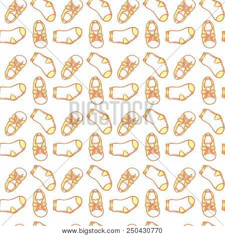 Illustration Of Baby Shoes And Socks In Pattern. Baby Items Pattern For Website Bootee, Socks. Infan