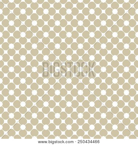 Golden Geometric Seamless Pattern. White And Beige Floral Ornamental Background, Repeat Tiles, Circu