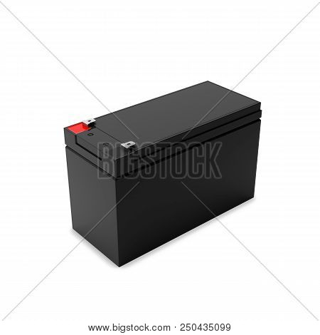 Rechargeable Battery For Uninterruptible Power Supply, Halfside View. Isolated On White Background, 