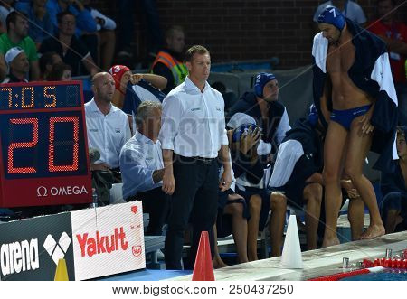 Budapest, Hungary - Jul 27, 2017. Marcz Tamas, Head Coach Of Hungary Men Waterpolo Team. Fina Waterp