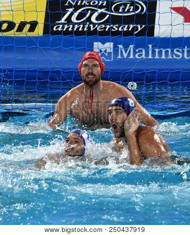 Budapest, Hungary - Jul 27, 2017. Gor-nagy Miklos (8) And Nagy Viktor (1) Defend Against Greece Wate