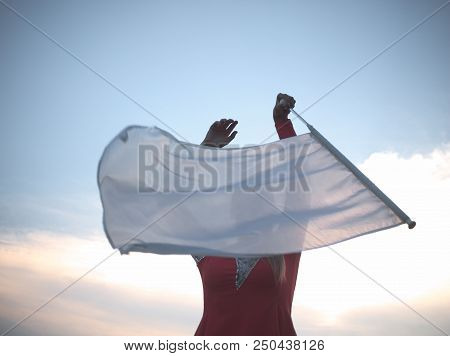 Teen Majorette Girl With White Flag