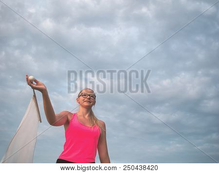 Teen Majorette Girl With White Flag