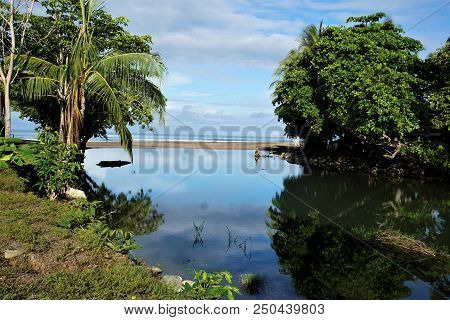 Tropical View On River Mouth At Jaco Beach, Costa Rica