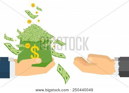 Donate Money. Flat Vector Cartoon Illustration. Objects Isolated Ongreen Background.